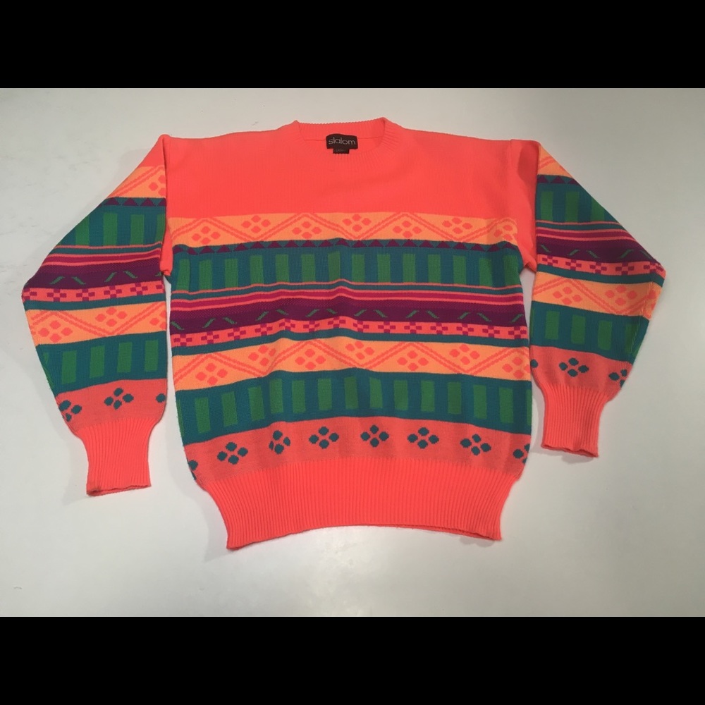 VTG 80s Slalom Ladies Wool Ski Sweater Snow